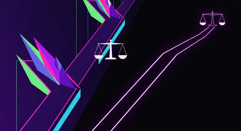 Abstrakcyjna grafika: dwie wagi i rozdzielone ścieżki — porównanie agencji SEO i konsultanta