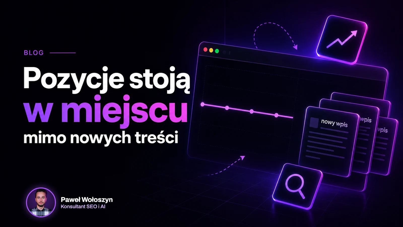 Okładka wpisu: Dlaczego pozycje stoją w miejscu mimo publikowania nowych treści?. Paweł Wołoszyn, Konsultant SEO i AI