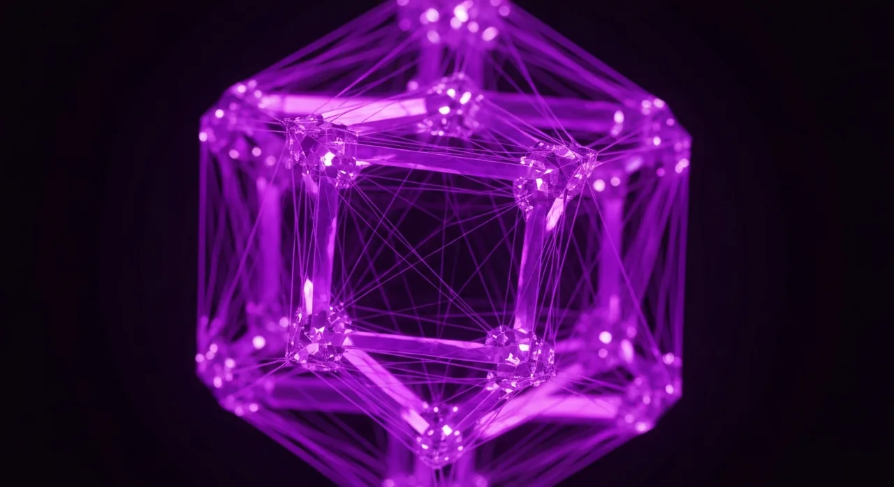 Futurystyczna grafika abstrakcyjna ilustrująca ewolucję internetu w kierunku zdecentralizowanego Web3.